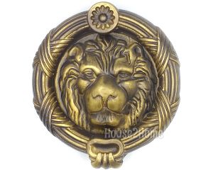 House2home El Yapımı Pirinç Antik Sarı Aslan Kapı Tokmağı