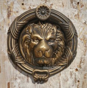 House2home El Yapımı Pirinç Antik Sarı Aslan Kapı Tokmağı