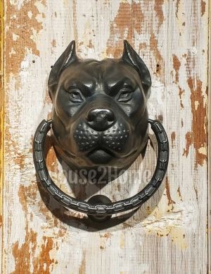 House2home El Yapımı Pirinç Pitbull Kapı Tokmağı Oksit Büyük Boy
