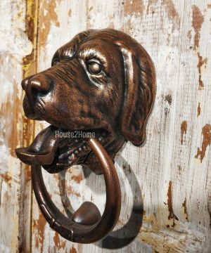 House2Home El Yapımı Pirinç Golden Köpek Tokmağı, Tak Tak  Antik Sarı