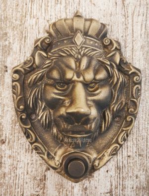 House2home El Yapımı Pirinç Aslan Kapı Zili Antik Sarı