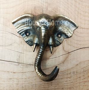 House2home El Yapımı Pirinç Duvar Askısı, Kanca Fil Antik Sarı