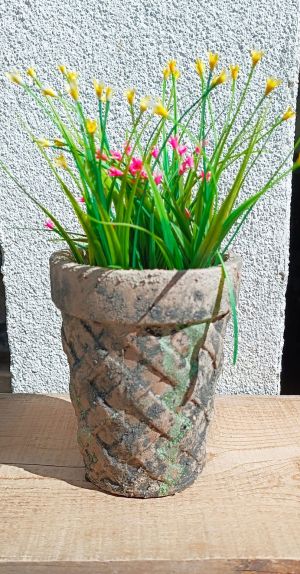 House2home Antik Terracotta  Yuvarlak Saksı 12cm, Yosun Efektli