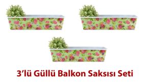 3'lü Güllü Balkon Saksısı Seti