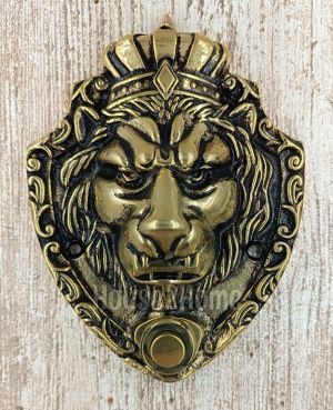 House2home El Yapımı Pirinç Aslan Kapı Zili Sarı Siyah