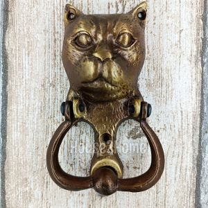 House2Home El Yapımı Pirinç Kedi Kapı Tokmağı Antik Sarı