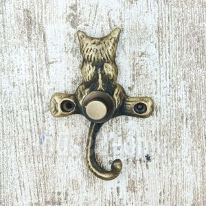 House2home El Yapımı Pirinç Kedi Kapı Zili. Antik Sarı