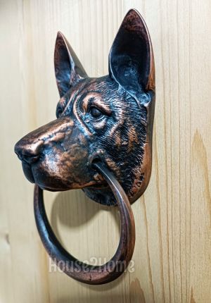 House2Home El Yapımı Pirinç Kurt Köpeği Kapı Tokmağı Bakır