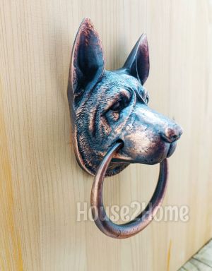 House2Home El Yapımı Pirinç Kurt Köpeği Kapı Tokmağı Bakır