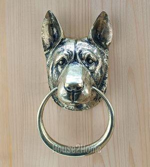 House2Home El Yapımı Pirinç Kurt Köpeği Kapı Tokmağı Sarı Siyah