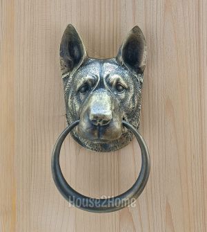 House2Home El Yapımı Pirinç Kurt Köpeği Kapı Tokmağı Antik Sarı
