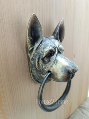 House2Home El Yapımı Pirinç Kurt Köpeği Kapı Tokmağı Antik Sarı