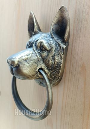 House2Home El Yapımı Pirinç Kurt Köpeği Kapı Tokmağı Antik Sarı