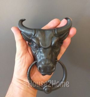 House2home El Yapımı Pirinç Boğa Kapı Tokmağı Oksit Küçük Boy