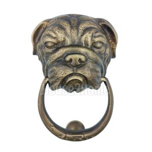 House2home El Yapımı Pirinç Buldoğ Köpek Kapı Tokmağı Antik Sarı