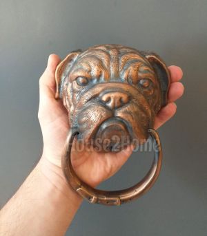 House2home El Yapımı Pirinç Buldoğ Köpek Kapı Tokmağı Bakır