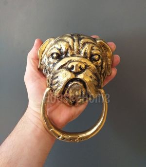 House2home El Yapımı Pirinç Buldoğ Köpek Kapı Tokmağı Sarı Siyah