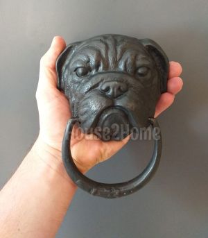 House2home El Yapımı Pirinç Buldoğ Köpek Kapı Tokmağı Oksit