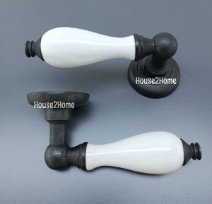 House2home El Yapımı Pirinç Porselen Rozetli Kapı Kolu Takımı