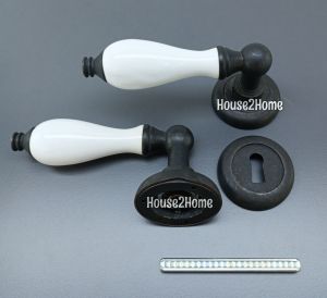 House2home El Yapımı Pirinç Porselen Rozetli Kapı Kolu Takımı