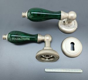 House2home El Yapımı Pirinç Porselen Rozetli Kapı Kolu Takımı