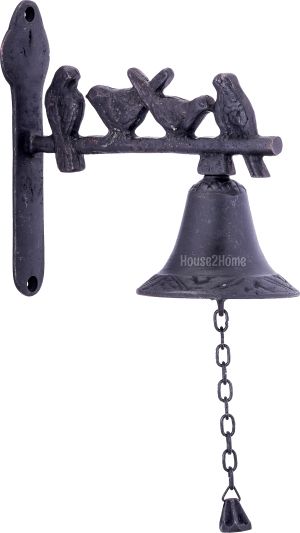 House2Home El Yapımı Pirinç Kuşlu Kapı Çanı, 4 kuşlu Zil,  Oksit Siyah