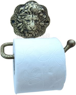 House2Home El Yapımı Pirinç Aslan Tuvalet Kağıtlığı Antik Sarı