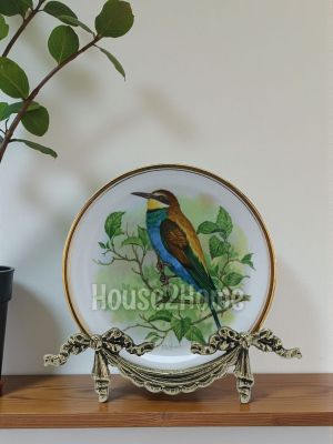 House2home Pirinç Tabak Sunum Standı, Vintage Antika Porselen Tabak, Resim ve  Kitap Şövalesi, Koleksiyonluk Ürün Sergi Displayi