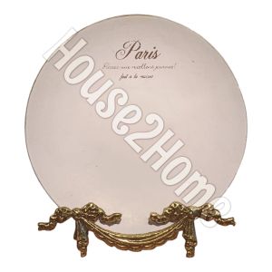 House2home Pirinç Tabak Sunum Standı, Vintage Antika Porselen Tabak, Resim ve  Kitap Şövalesi, Koleksiyonluk Ürün Sergi Displayi