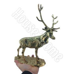 House2home El Yapımı Pirinç  Kaideli Büyük Geyik Biblo