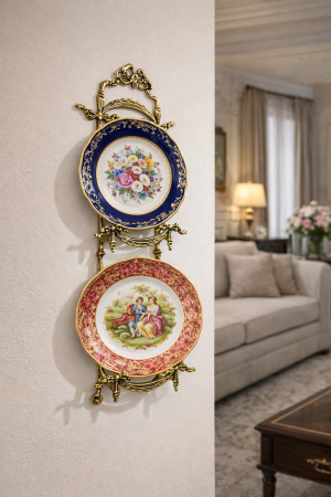 House2Home El Yapımı Pirinç Duvar Askılı 2'li Tabak Standı