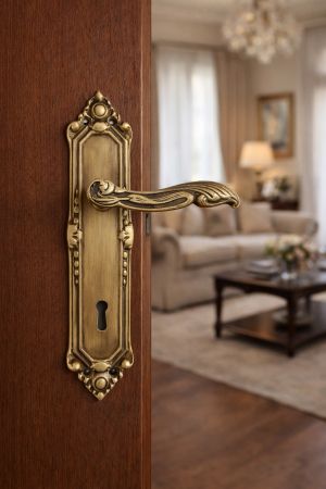 House2home El Yapımı Pirinç Kapı Kolu Takımı Yaylı Oda & Yale