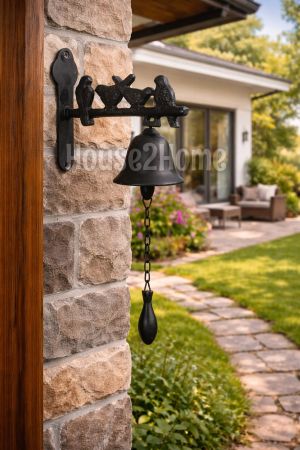 House2Home El Yapımı Pirinç Kuşlu Kapı Çanı, 4 kuşlu Zil,  Oksit Siyah