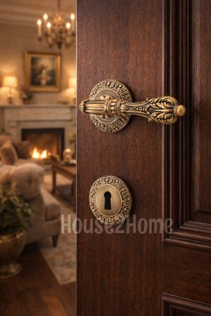 House2home El Yapımı Pirinç İşlemeli  Rozetli Kapı Kolu Takımı