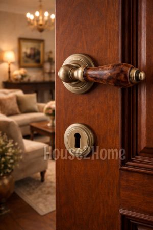 House2home El Yapımı Pirinç Porselen Porselen Üzeri Maun Kaplama Rozetli Kapı Kolu Takımı