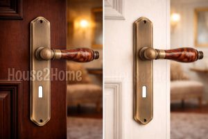 House2home El Yapımı Pirinç Porselen Aynalı  Kapı Kolu Takımı