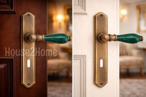 House2home El Yapımı Pirinç Porselen Aynalı  Kapı Kolu Takımı
