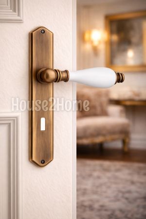 House2home El Yapımı Pirinç Porselen Aynalı  Kapı Kolu Takımı