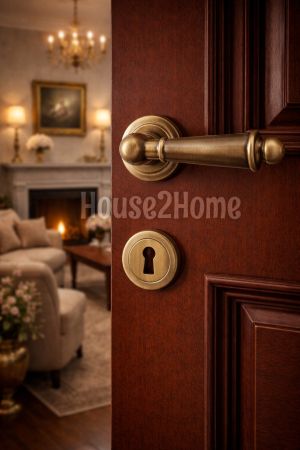 House2home El Yapımı Pirinç Rozetli Kapı Kolu Takımı