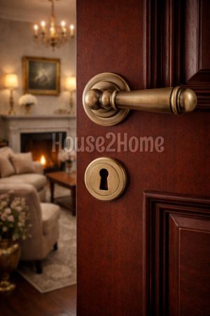 House2home El Yapımı Pirinç Rozetli Kapı Kolu Takımı