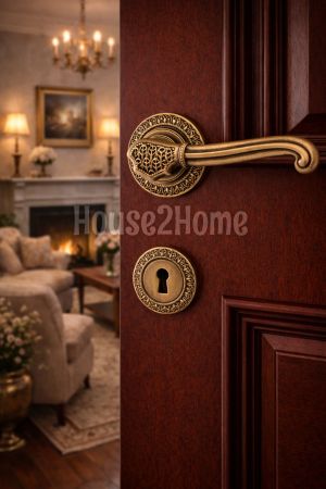 House2home El Yapımı Pirinç İşlemeli  Rozetli Kapı Kolu Takımı