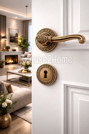 House2home El Yapımı Pirinç İşlemeli  Rozetli Kapı Kolu Takımı