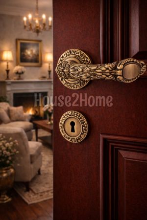 House2home El Yapımı Pirinç İşlemeli  Rozetli Kapı Kolu Takımı