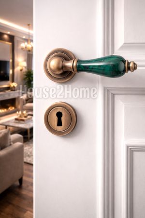 House2home El Yapımı Pirinç Porselen Rozetli Kapı Kolu Takımı