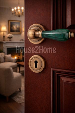 House2home El Yapımı Pirinç Porselen Rozetli Kapı Kolu Takımı