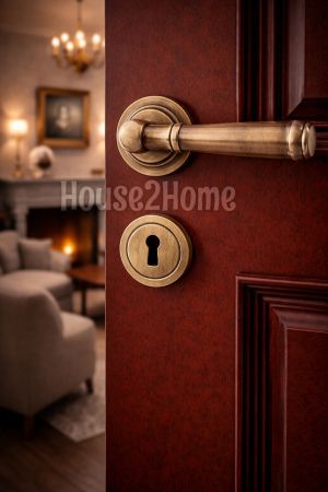 House2home El Yapımı Pirinç Rozetli Kapı Kolu Takımı