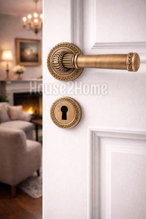 House2home El Yapımı Pirinç İşlemeli  Rozetli Kapı Kolu Takımı