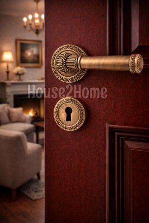 House2home El Yapımı Pirinç İşlemeli  Rozetli Kapı Kolu Takımı