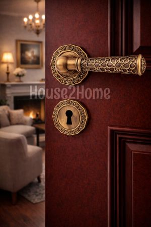 House2home El Yapımı Pirinç İşlemeli  Rozetli Kapı Kolu Takımı