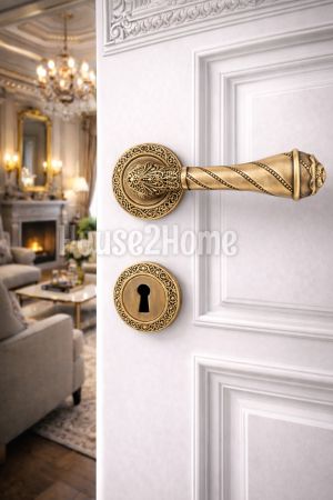House2home El Yapımı Pirinç İşlemeli  Rozetli Kapı Kolu Takımı